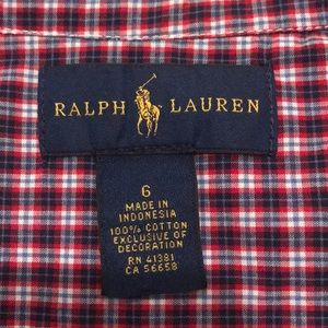Ralph Lauren Button Down, Red/Navy Plaid, 6